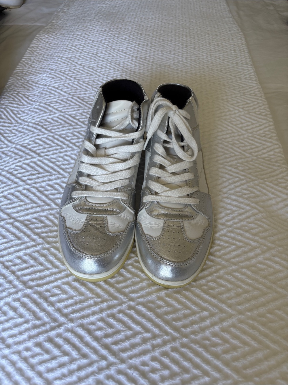 Zara Sliver/White Metallic Leather Sneakers